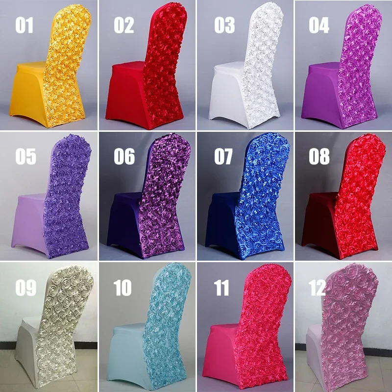 Stretch Polyester Wedding Party  Chair Covers Universal Chic Rose Chair Cover For Weddings Banquet Hotel  Dining Decor