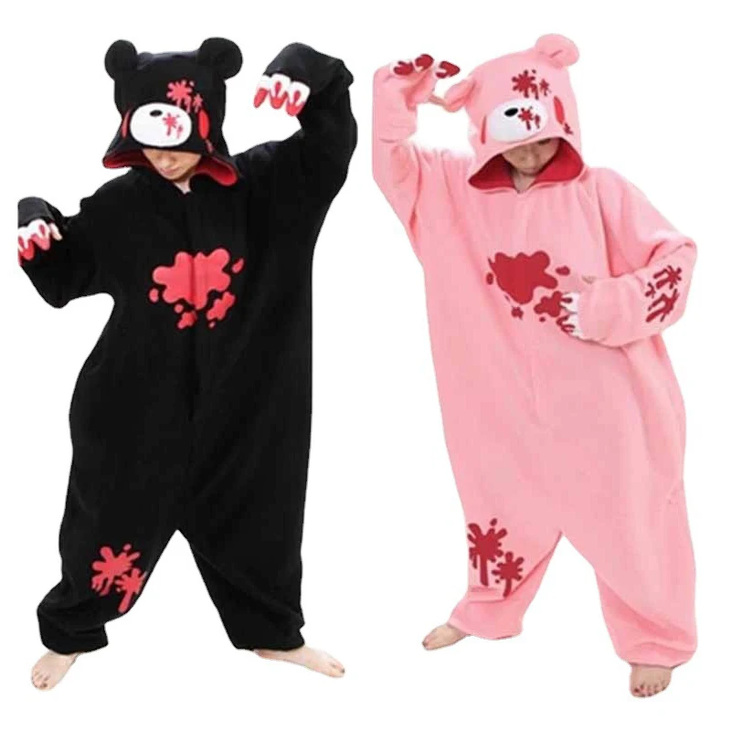 Gloomy Blood Bear New Black PinkCosplay Costume Fleece Animal Onesies Pajamas Adult Cosplay Costume Pyjamas Sleepwear Wholesale