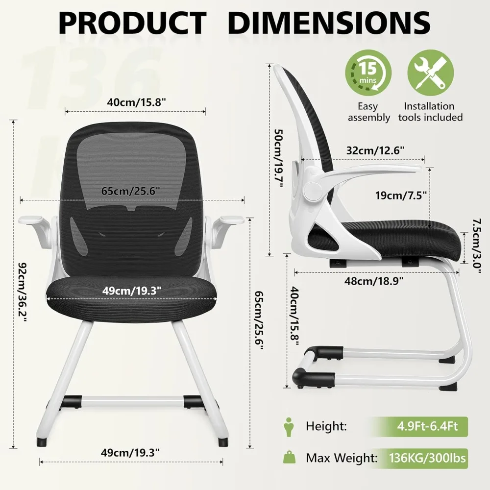 Waiting Room Chairs with Flip Up Arms and Adjustable Lumbar Support, Office Guest Chairs & Reception Chairs for Conference Room