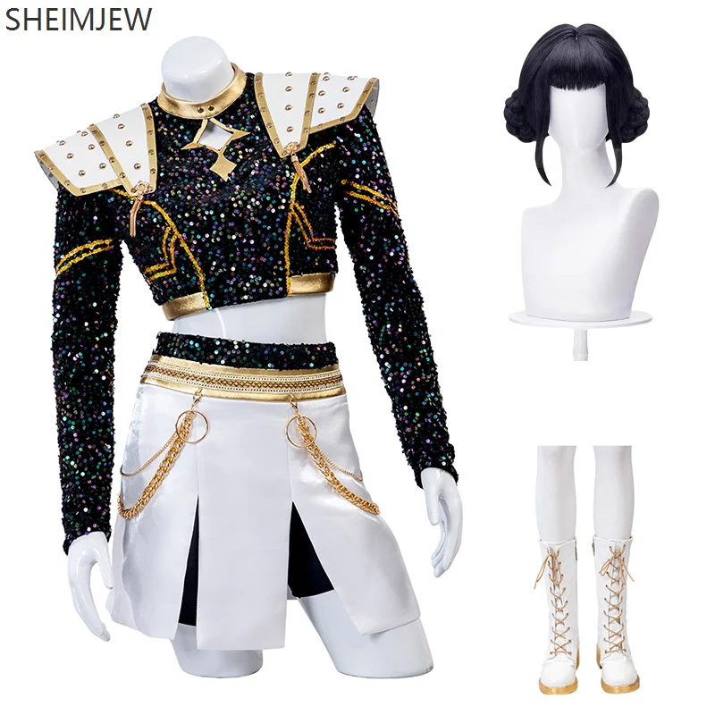 

Kpop Zoey Cosplay Wig Black Shiny Jacket Singing Costume Song Promotion Costume Women's Halloween Party Adult Witch Hunter Set