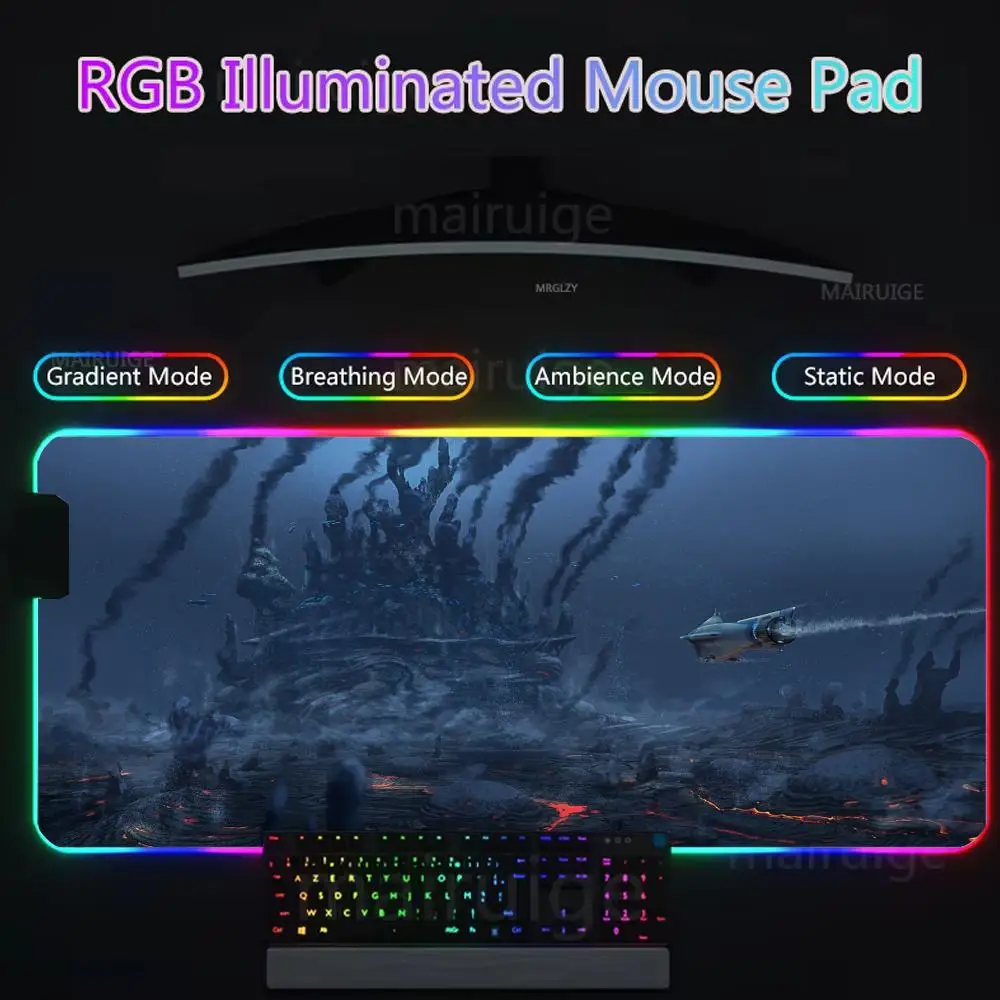 Subnautica PC Gamer Cabinet Gamer Rgb Desk Mat Back Light Led Mousepad Setup Gaming Accessories Deskmat Big Mousepepad Backlight