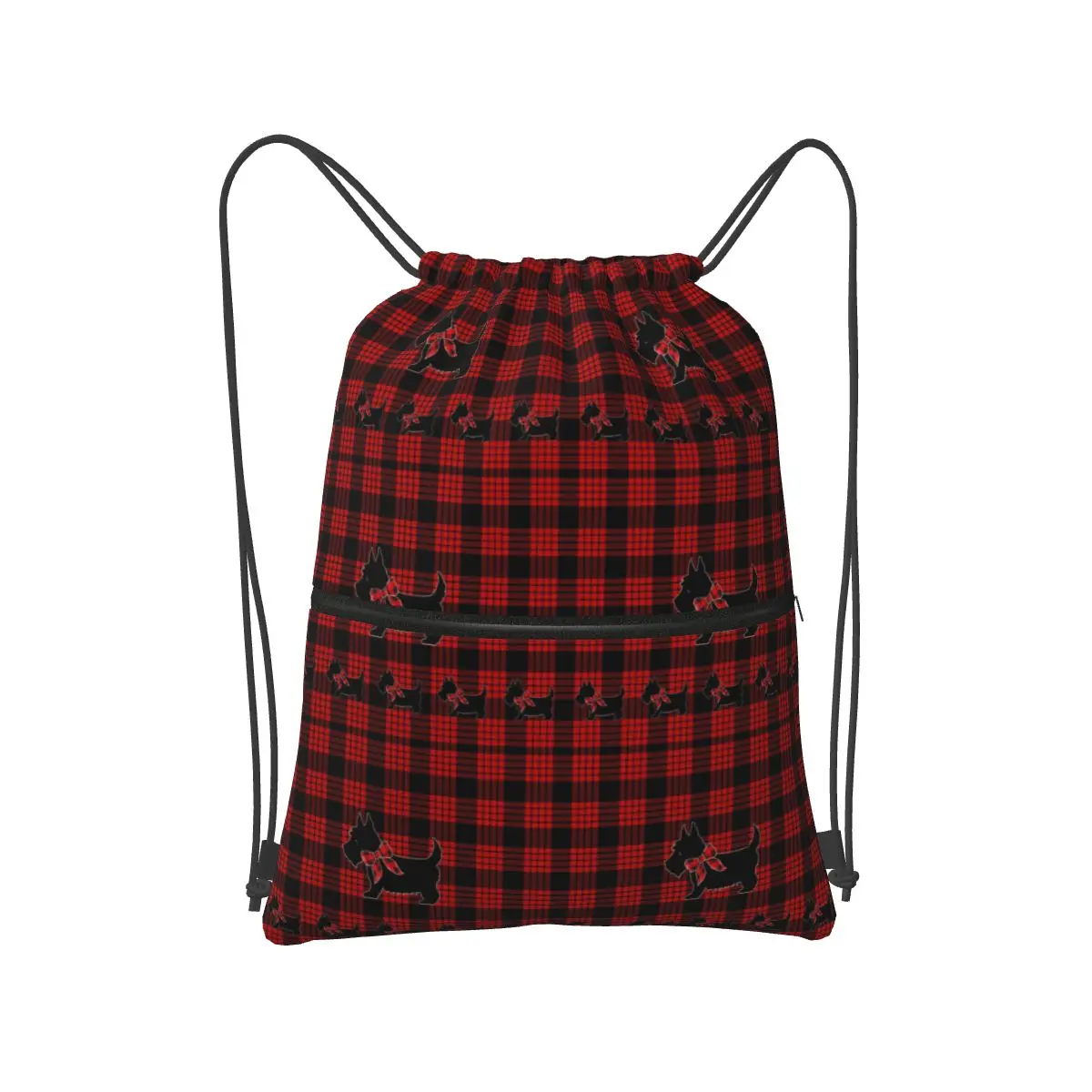 Black Scottie Dog Plaid Tartan Scottish Terrier Lover Backpacks Multi-function Drawstring Bags Sports Bag Book Bags for Travel
