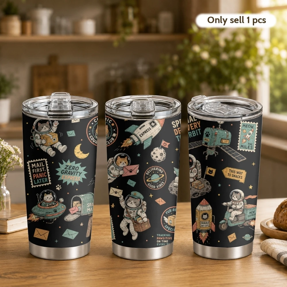 

Cute Astronaut element Vacuum Flasks 20oz Coffee Tumbler with 2 Lids & Straw Stainless Steel Vacuum Insulated Mug