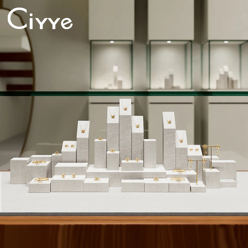 Ciyye Linen Block Jewelry Display Props for High End Rings Bracelets Necklaces Counter Window Display Shop Jewelry Display Stand