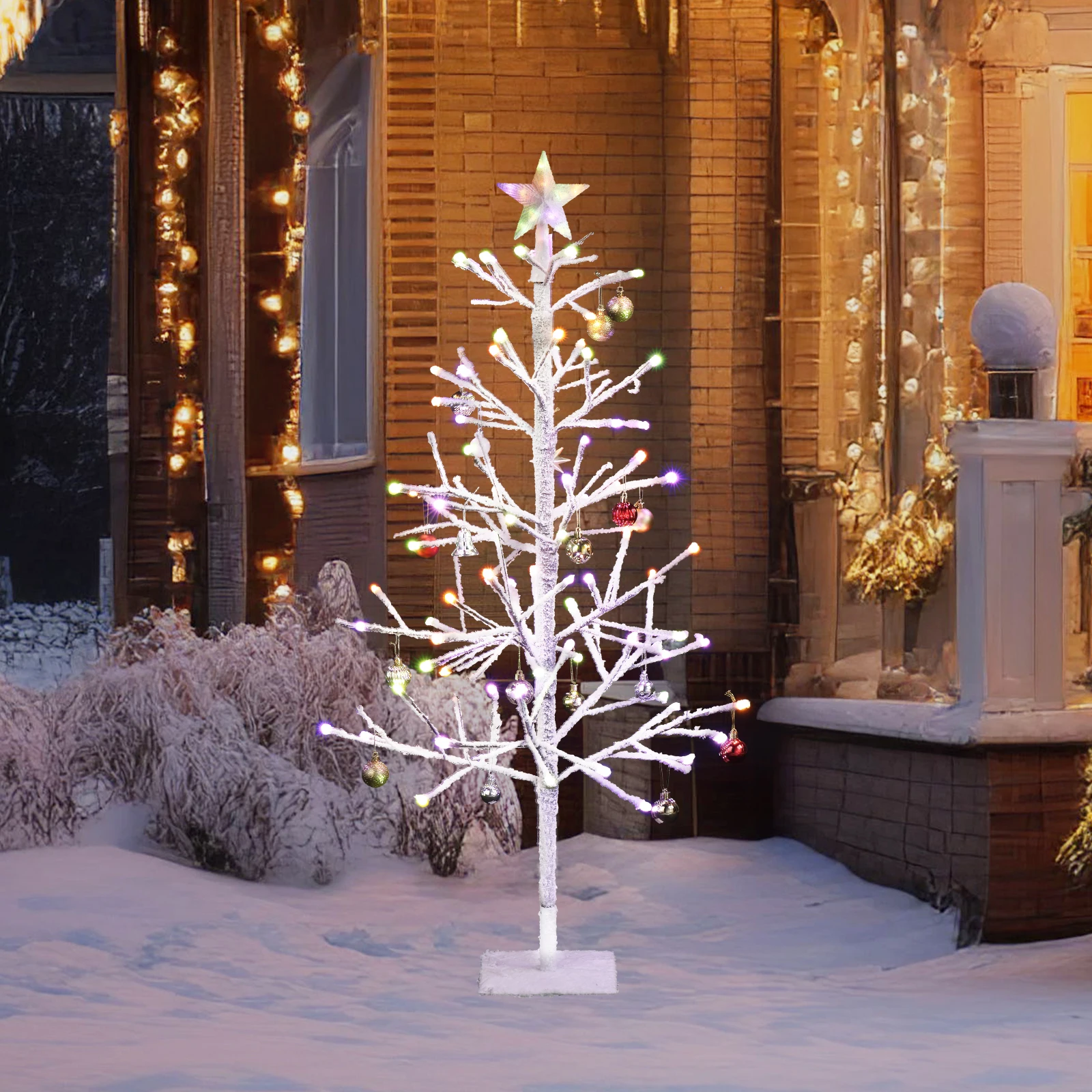 4ft With Stars On Top Snowy Fir Shape Plastic Material 80 Lights Warm Colors Four Colors 8 Modes With Remote Control 80 Branches