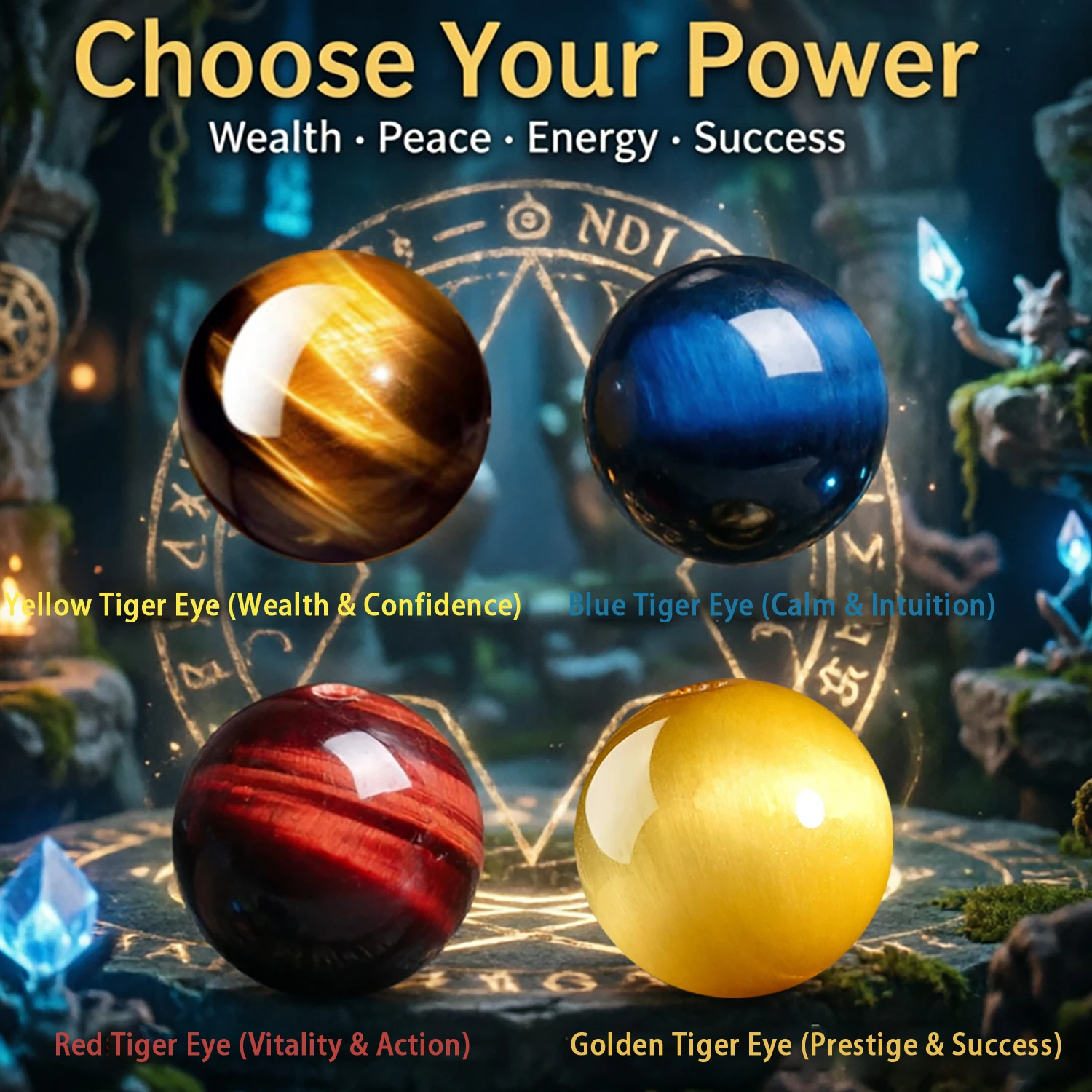 4 Colors Tiger Eye Loose Beads Choose Your Power Wealth Peace Energy Success DIY Gemstone Spacer Bead for Jewelry Design Making