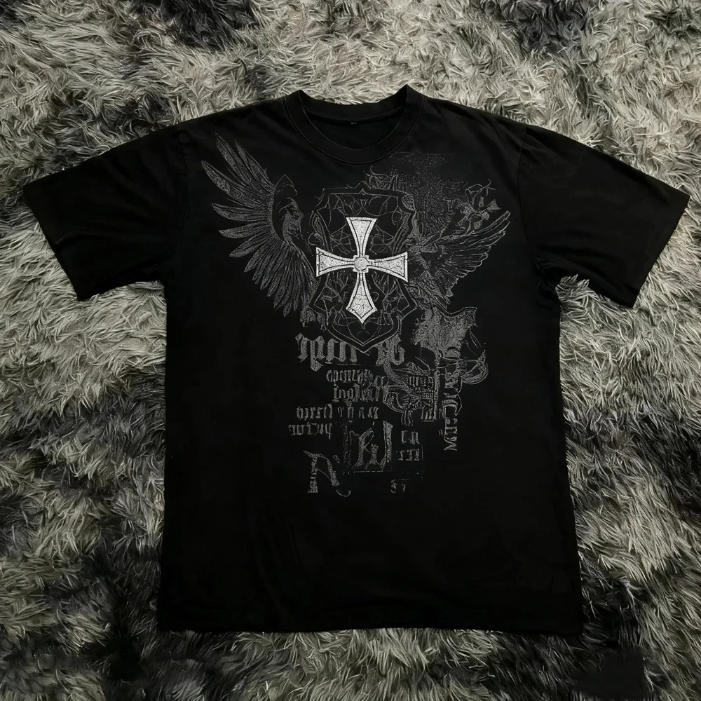 

Classic Y2K Gothic Style T-shirt Print Oversized T Shirt High Street Shirts Gothic Round Neck Cotton Tops New Mens Women T Shirt