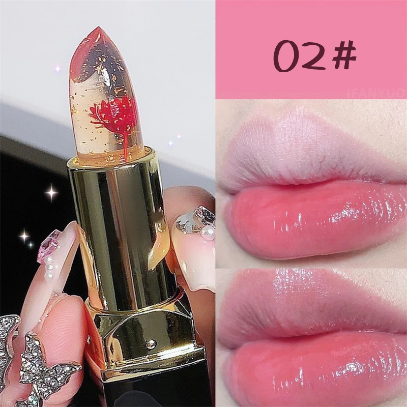 Temperaturfarbwechselnder Blumen-Lippenstift Feuchtigkeitsspendender Kristall-Lippenbalsam Wasserfester Langanhaltender Jelly-Lippenstift Lippenpflege Make-up – Detail 20
