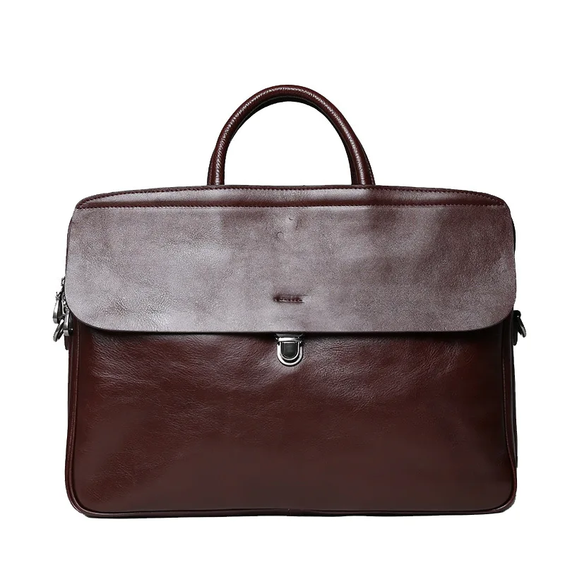 

Handmade Vintage Leather Briefcase, Cowhide Messenger Bag for Men, Large Capacity Top Handle Satchel, Boho Retro Shoulder Bag