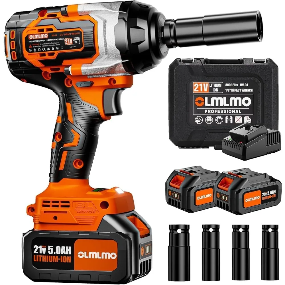 

Cordless Impact Wrench 1/2 Inch,Brushless Max 800Ft-lbs High Torque Impact Wrench, 2 x 5000mAh Batteries,Fast Charger,Tool Box