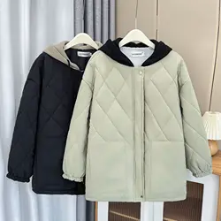 Simple Hooded Big Pocket Parka Women Winter 2023 Plus Size Casual Clothing Padded Coat Thermal Wadded Jacket S6 5712