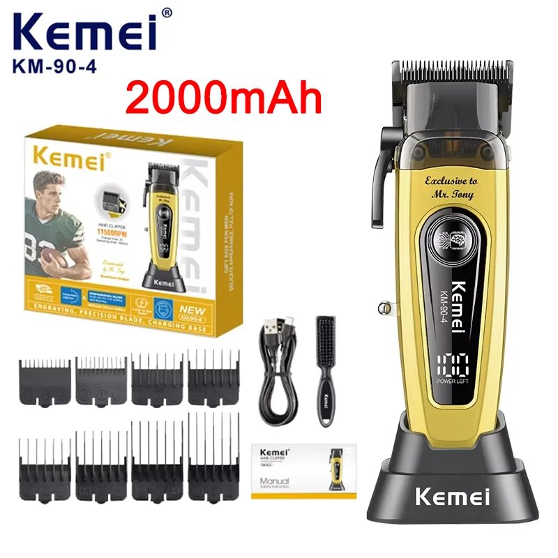 Kemei KM-90-4 professionnel 11500 tr/min tondeuse à cheveux pour barbiers tondeuses rechargeables moteur sans brosse Machine de coupe de cheveux pour hommes
