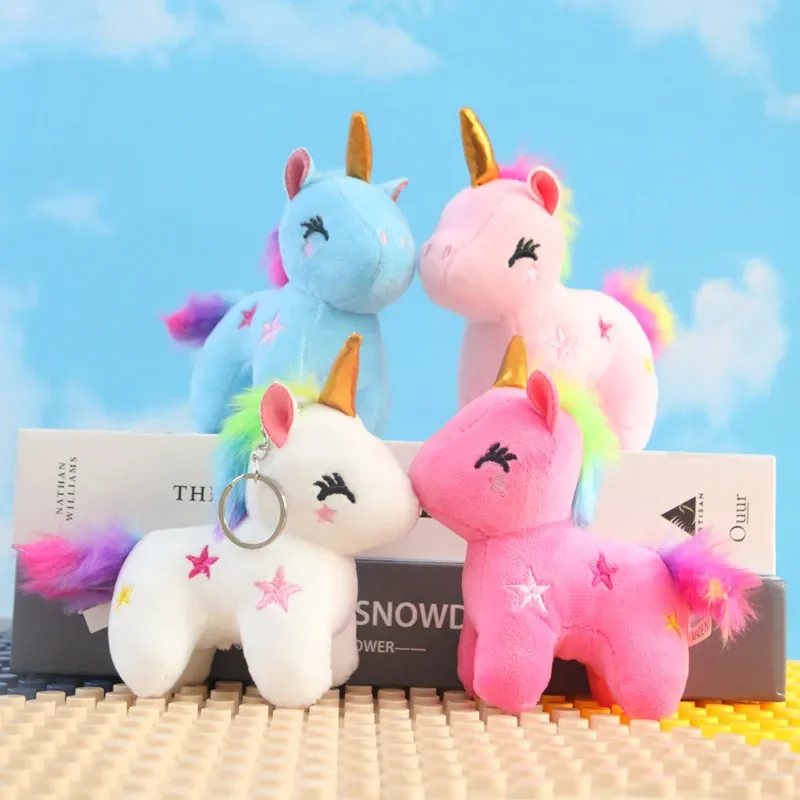 1Pc Unicorn Doll Keychains Soft Plush Stuffed Cartoon Cute Animal Rainbow Horse Toy Bag Pendant Key Ring For Children Girls Gift