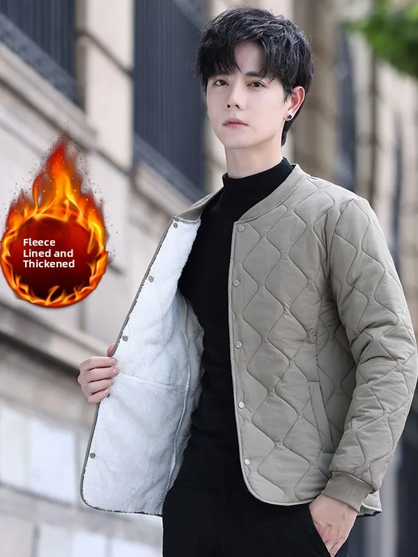 

Men's Fce Lined Thiened Cotton Jaet Stand Collar Inner Wear Lightweight Warm Padded Coat Casual Busin Sle
