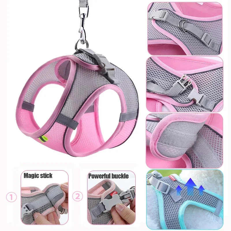 Dog Harness for Small Dogs Cats Adjustable Reflective Pet Harness And Leash Set Breathable Pet Chest Vest Leash Dog Accessories