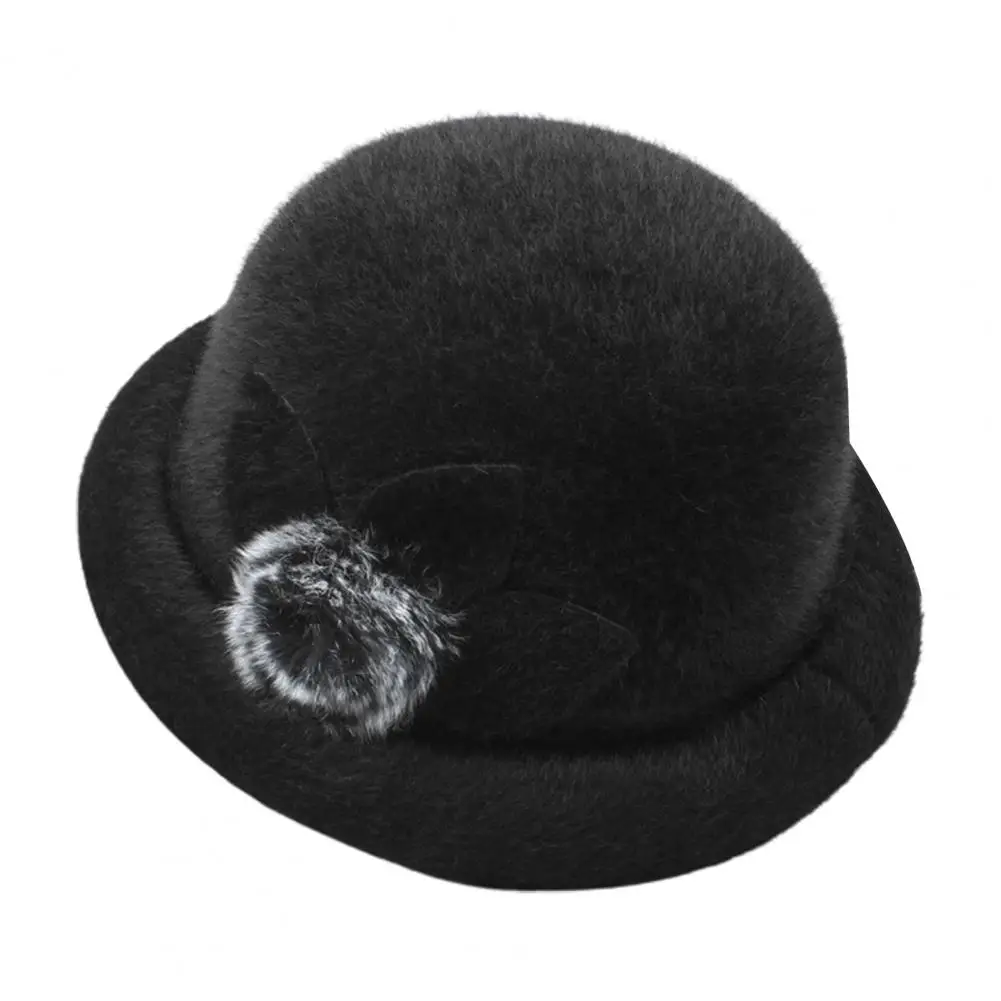 Women Winter Hat Elegant Solid Color Windproof Flower Embellished - Warm Autumn Winter Imitation Fur Hat Basin Caps for Lady