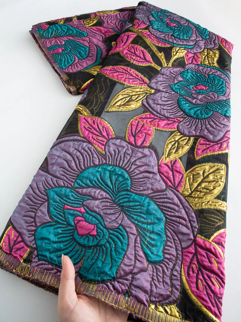 

2025 Latest African Gilding Jacquard Lace Fabric Nigerian Organza Brocade Lace Fabric French for Women Party Dresses,5yards 4650