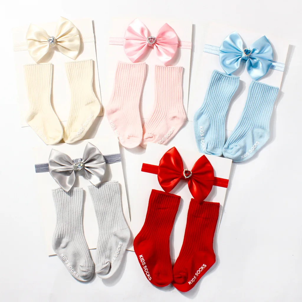 Bowknot Children's Stretch Headband and Socks Set Baby Hair Accessories and Socks Combo Infant Two-Piece Set