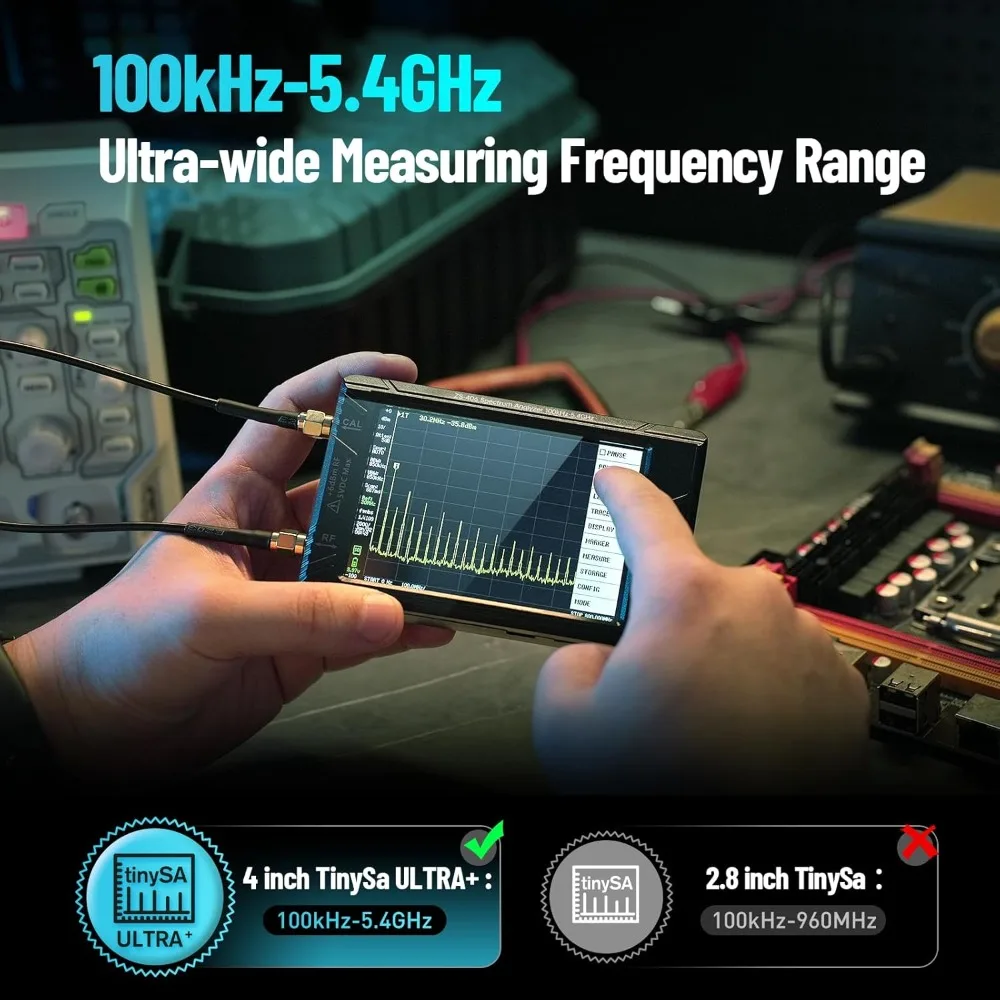 

TinySA Ultra+ ZS406 Spectrum Analyzer, 4.0 Inch 100kHz to 5.4GHz Handheld Tiny Frequency Analyzer with 32Gb Card