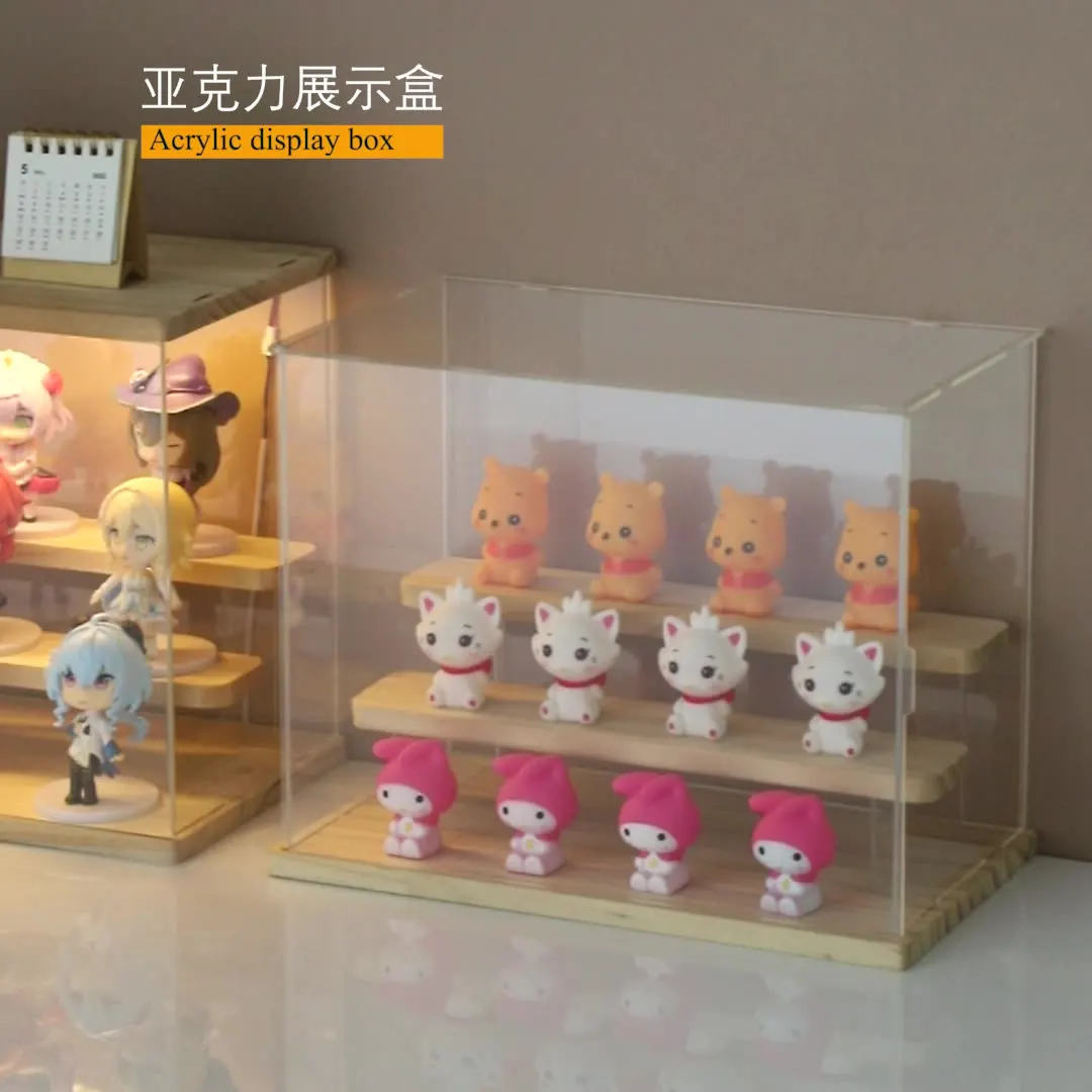 Caixa de exibição acrílica pop mart com luz led, caixa cega transparente à prova de poeira, suporte de exibição em camadas para estatueta col