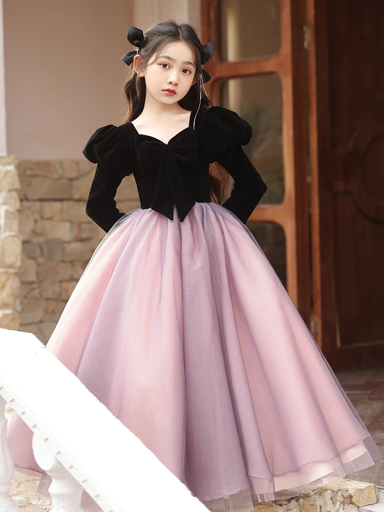 YZYmanualroom High-end Velvet Elegant Girl Dress Concert Wedding Party Teen Bridesmaid dress/can be customized