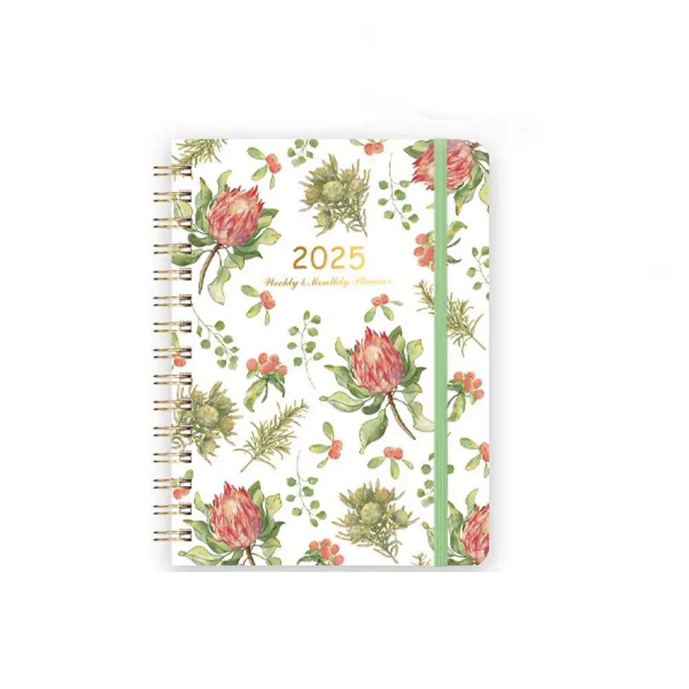 

Monthly 2025 English Agenda Book Loose-leaf Coil Planner Organizer Flowers Diary Notebook Practical To Do List