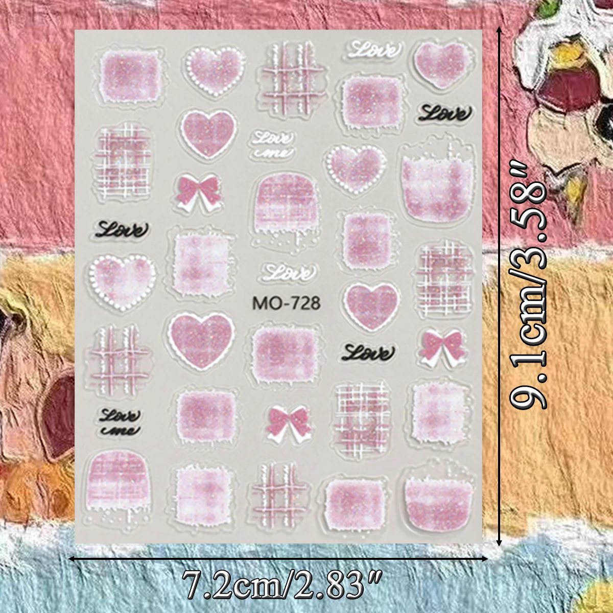 3/6/12장 가을 체크무늬 하트 네일 스티커 레드 핑크 브라운 블루 퍼플 러브 보우 5D 셀프 접착 네일 아트 데칼