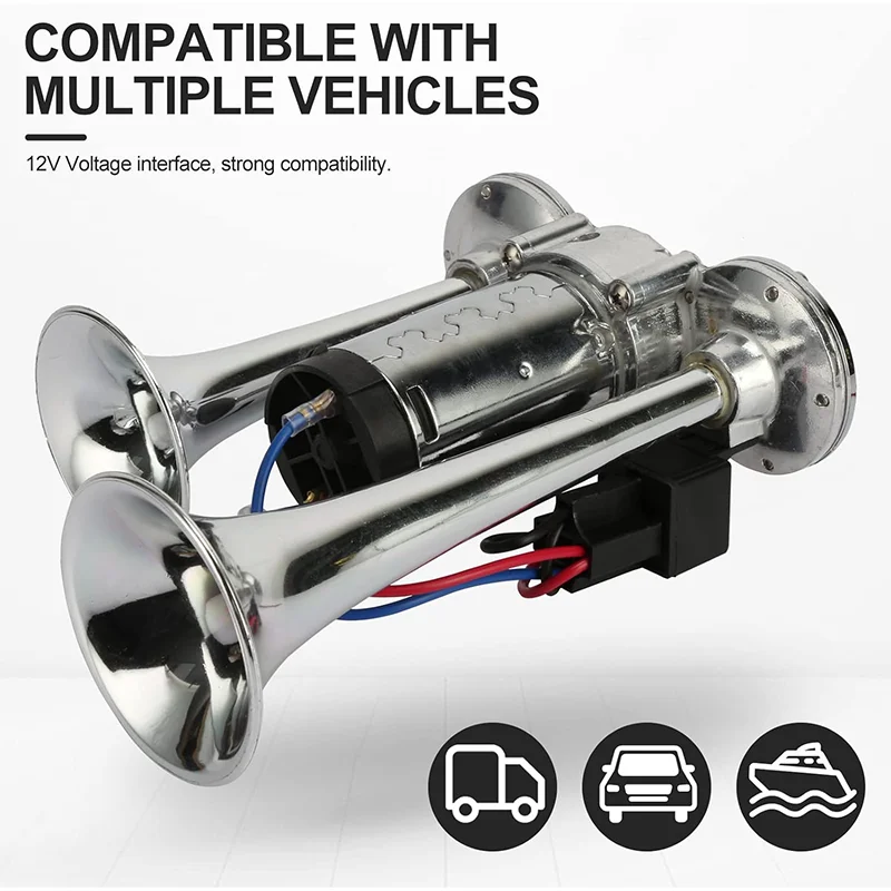 

For Motorcycle Boat Truck Car Electric Horn 600dB Dual Trumpets Modification With Air Compressor and Relay Super Loud 12V