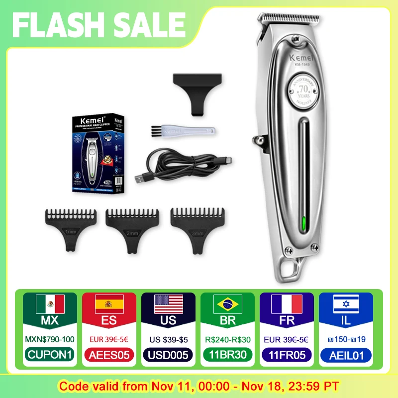 KEMEI Hair Clippers for Men Cordless Hair Cutting Kit with Limit Combs, LED Display, Low Noise Professional Hair Clippers