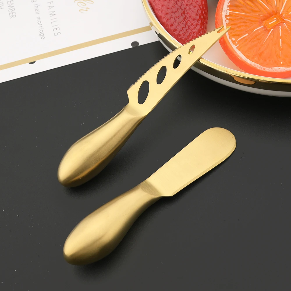 1Pcs Quality Gold Matte Cheese Knives Set Stainless Steel Handle Multi-Use Divider Cheese Knife Butter Spatula Cheese Slicer