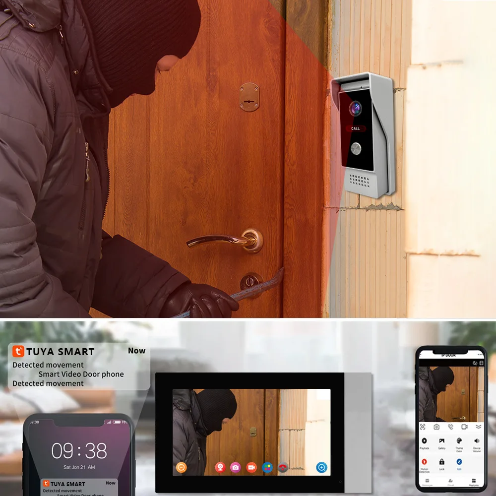 FOR Tuya WiFi 7‑Inch Video  Doorbell, Remote Unlock Smart Home Access Control Monitor