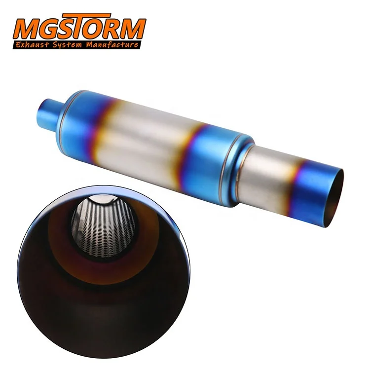 Sand Blasting Surface Blue Double Wall Exhaust Muffler Diameter 51mm to 89mm Cutout 114mm Body 495mm Overall Length Car End Pipe