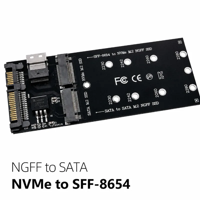 M.2 NGFF Expansion Card Support SATA & NVMe Protocol Convert 2280 M.2 SSD To SATA and SFF-8654 SlimSAS Interface Dual Channel