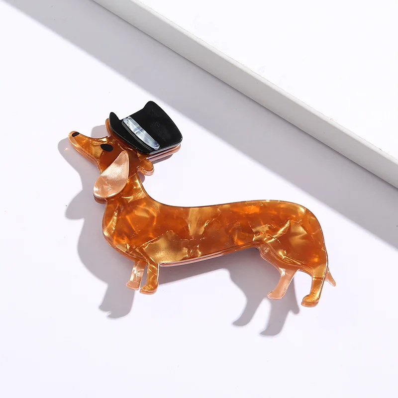 Broche acrílico do tema do animal, cão da salsicha, decorações bonitos, forma simples, acessórios do vestuário