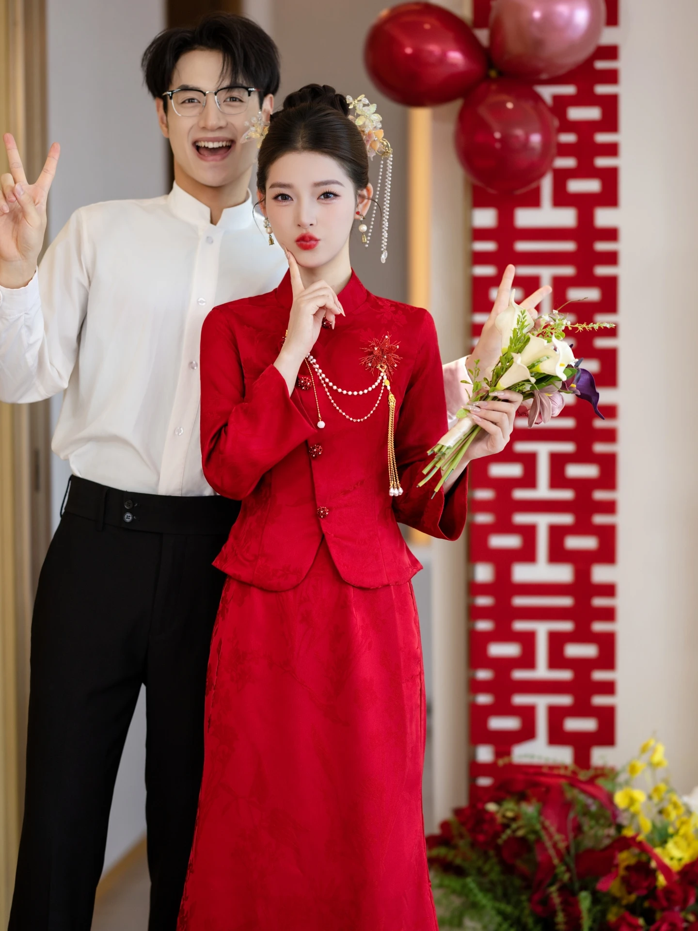 

Red Wedding Dr Chinese Sle New Bride Ele Small Size Marriage Suit Autumn Winter Seasonal Long Sve Zipper Ba