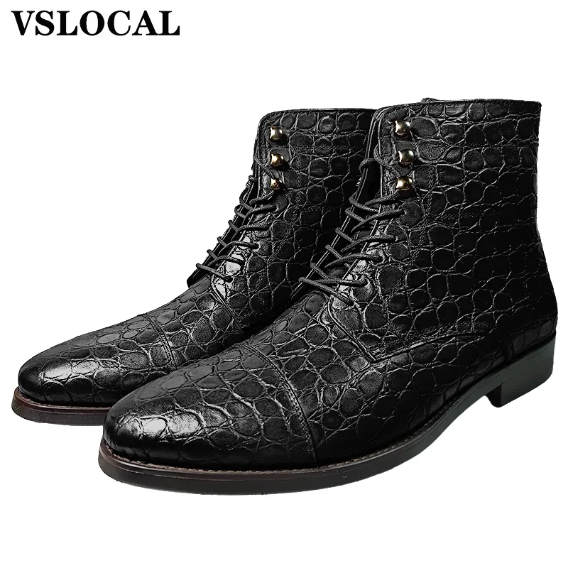 Luxury Brand Men's Ankle Boots Casual Mens Dress Shoes Black Coffee Brown Cap Toe Lace Up Cowboy Boots Leather Boots Men