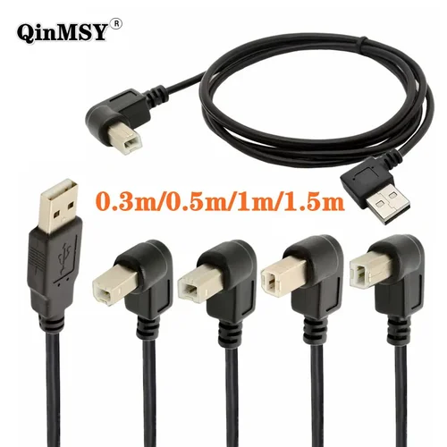 Doble ángulo recto izquierdo derecho USB 2,0 A macho a USB B macho tipo B BM impresora escáner Cable de 90 grados 30cm 1,5 m BM Cable en ángulo