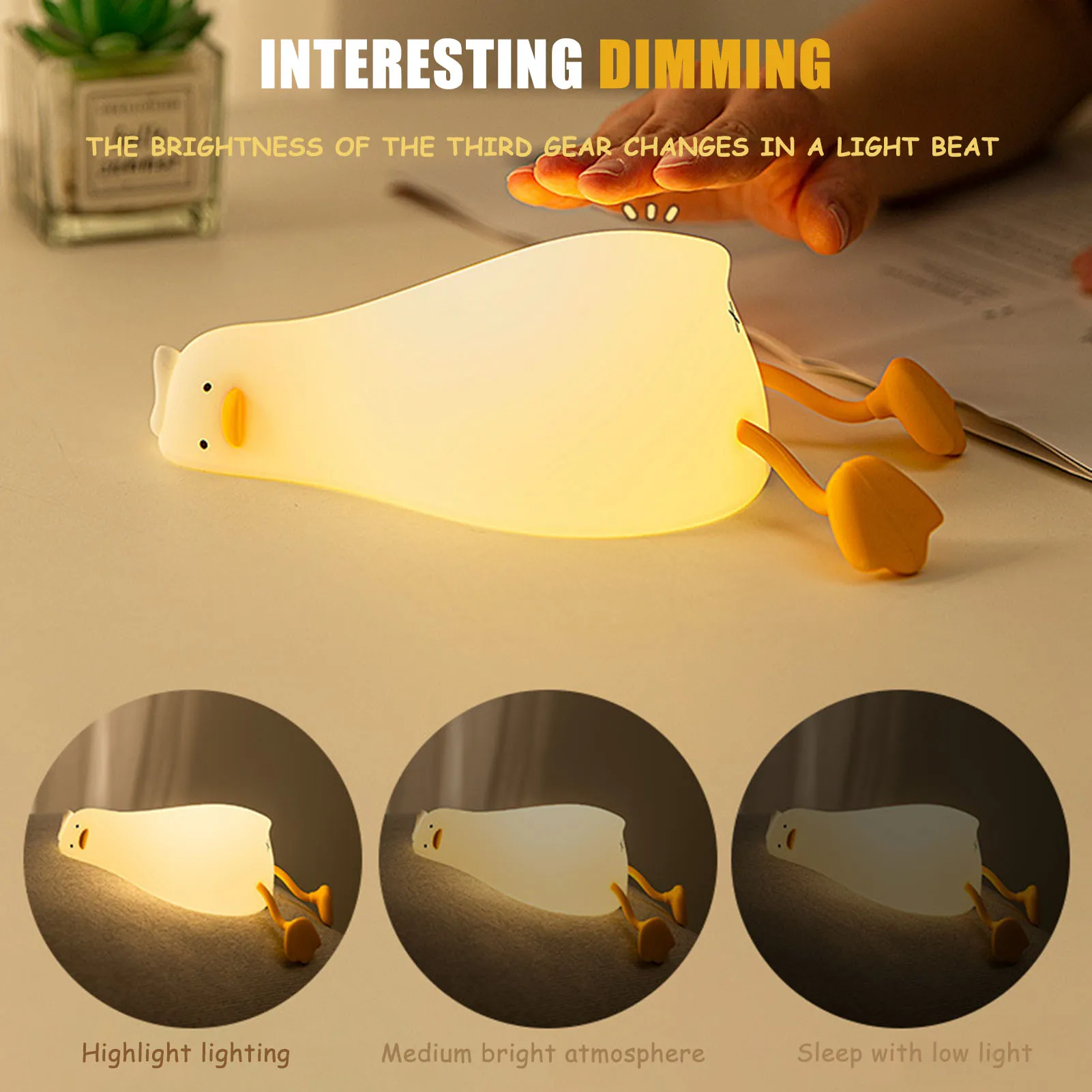 Cute Duck Night Light USB Rechargeable Night Light with Touch Sensor Soft Eye Caring Night Light Bedrooms Home Decor Lamp