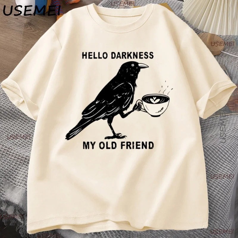 

Футболка Raven Crow Coffee, осенние футболки на Хэллоуин, женская и мужская футболка большого размера, повседневная футболка унисекс для любителей кофе, мужская одежда