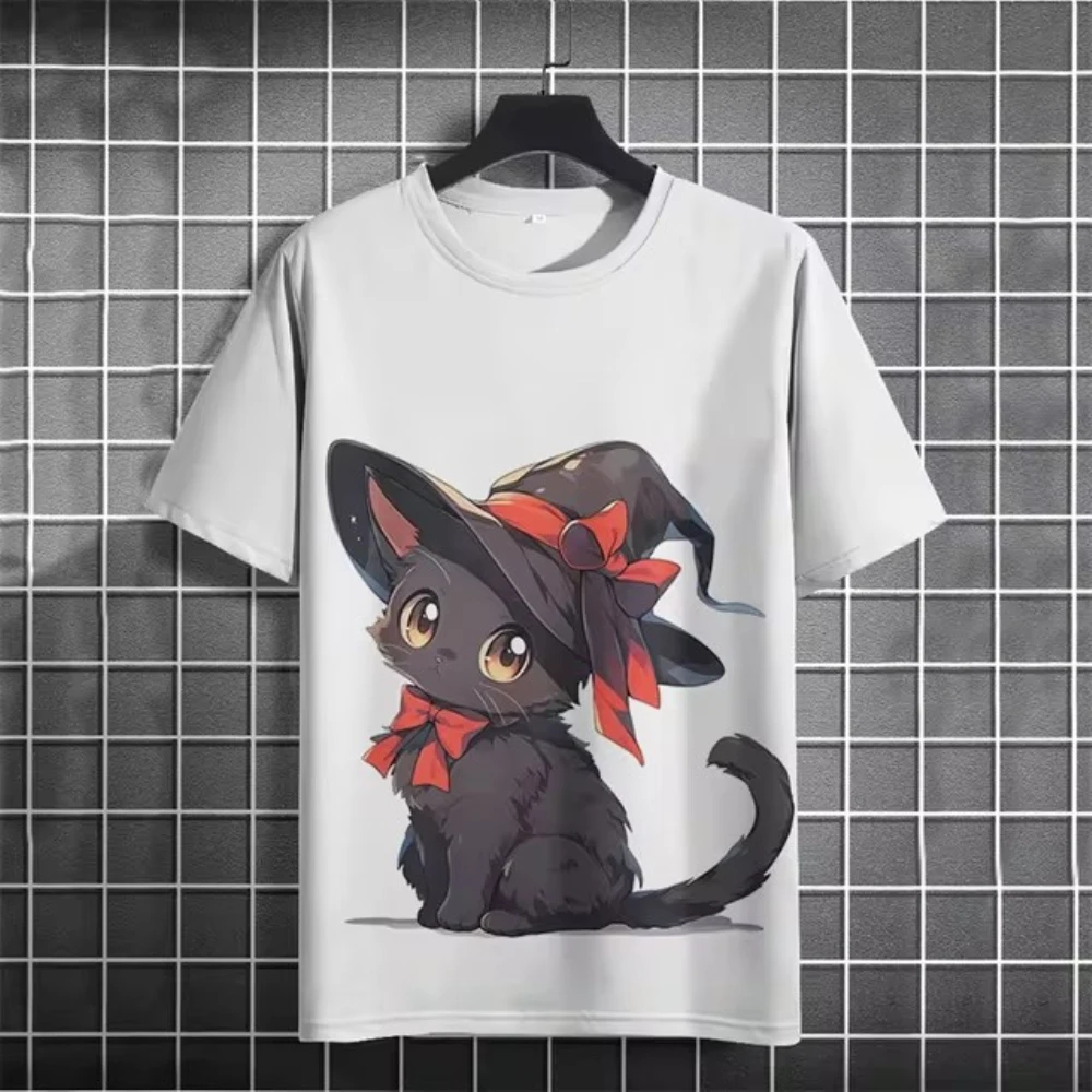 3D Printed Funny Animal T-Shirt Men\'s Cute Cat Pattern T Shirts Casual Loose Streetwear Short Sle