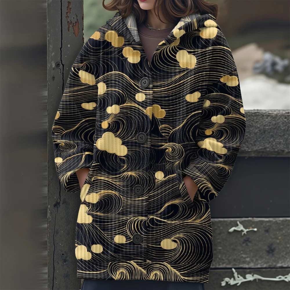 2025 New Women's Long Sleeve Hooded Sweater Casual Stylish Printing Knit Tunic Top Oversize Pullover Streetwear