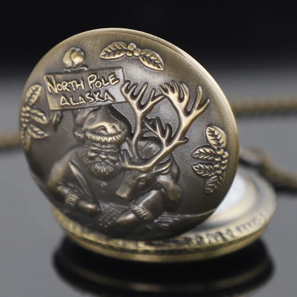 خمر سانتا كلوز الرجعية البرونزية ساعة الجيب كوارتز ساعة قلادة قلادة الساعات للرجال النساء الاطفال هدايا عيد الميلاد #1