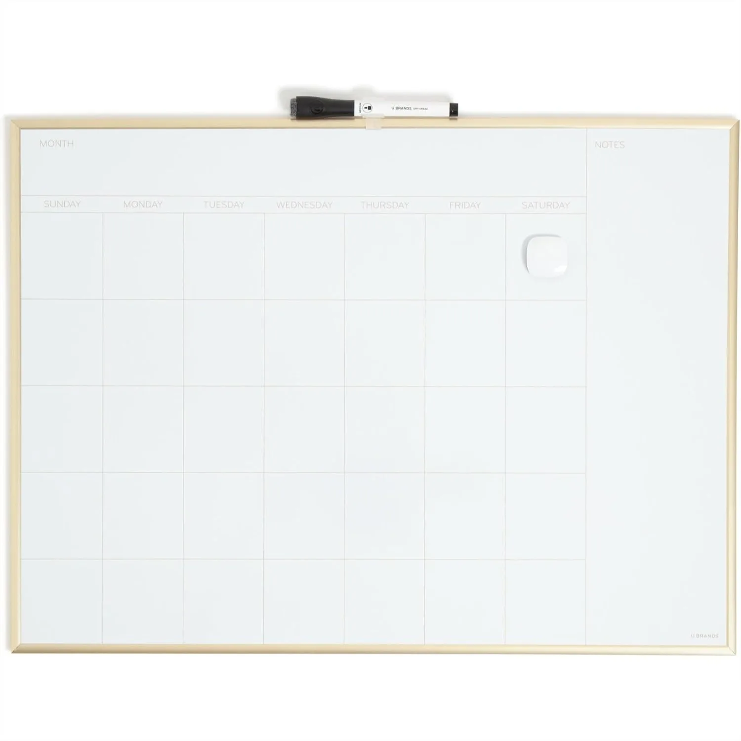 

Dry Erase Calendar White Board for Wall, 24" x 18" Magnetic Whiteboard with Gold Aluminum Frame, Stain-Free Surface, Includes