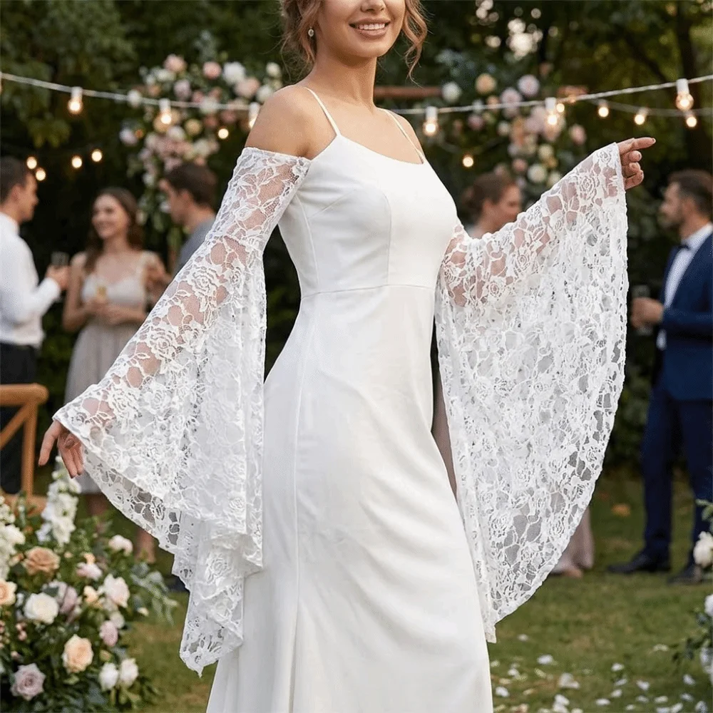 

Elegant Long Tulle Sleeves Breathable Flower Embroidery Lace Arm Sleeves Sunscreen Comfortable Bride Detachable Sleeves Cosplay