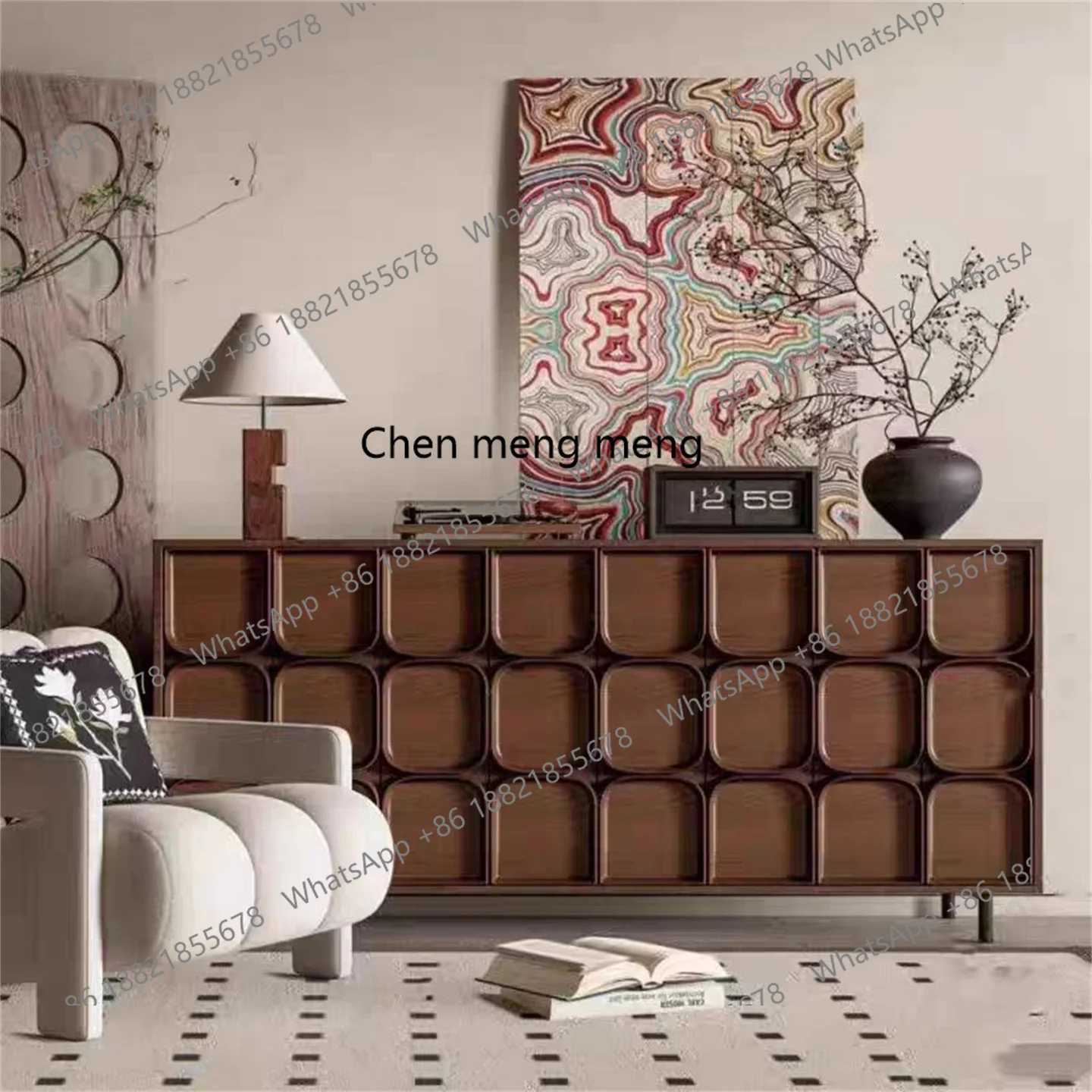 

French retro solid wood dining side cabinet, entrance cabinet, American villa small apartment living room wall locker