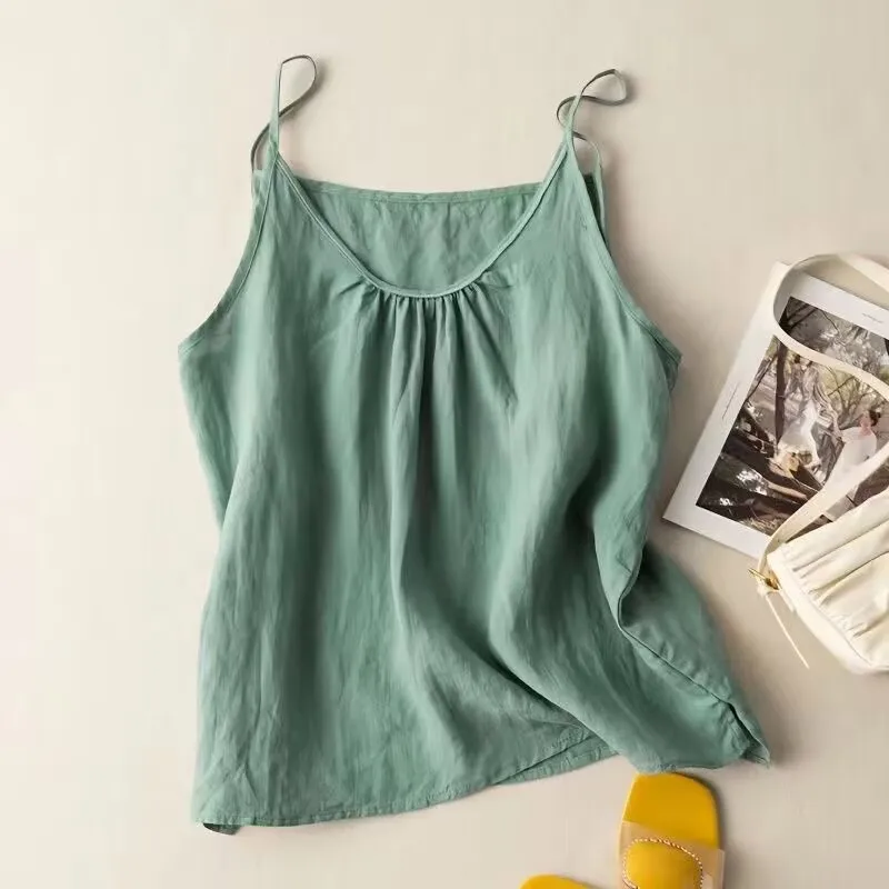 

Womens Cotton Linen Halter Top Solid Color Summer