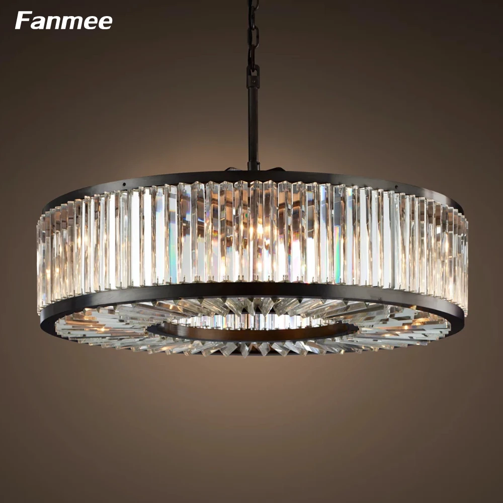 

Round Crystal Chandelier for Living Room Modern Clear Cristal Lighting Fixture Welles Bedroom Black Drum Lustre Hanging Lamps