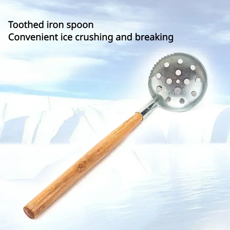 

Winter Ice Breaking Fishing Equipment With Toothed Iron Long Handle Wooden Handgrip Ices Scoop Outdoor Multifu Tool Accessories