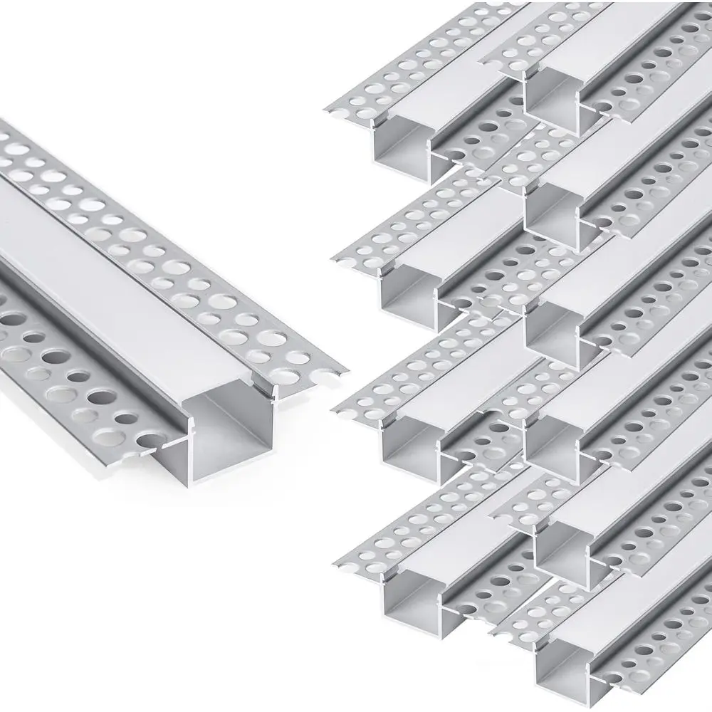

6-Pack 6.6t/2m Drywall LED Channel System, Milky Covers, Ends, Clips for LED Strip Light Installations (Double-Edge, 10)