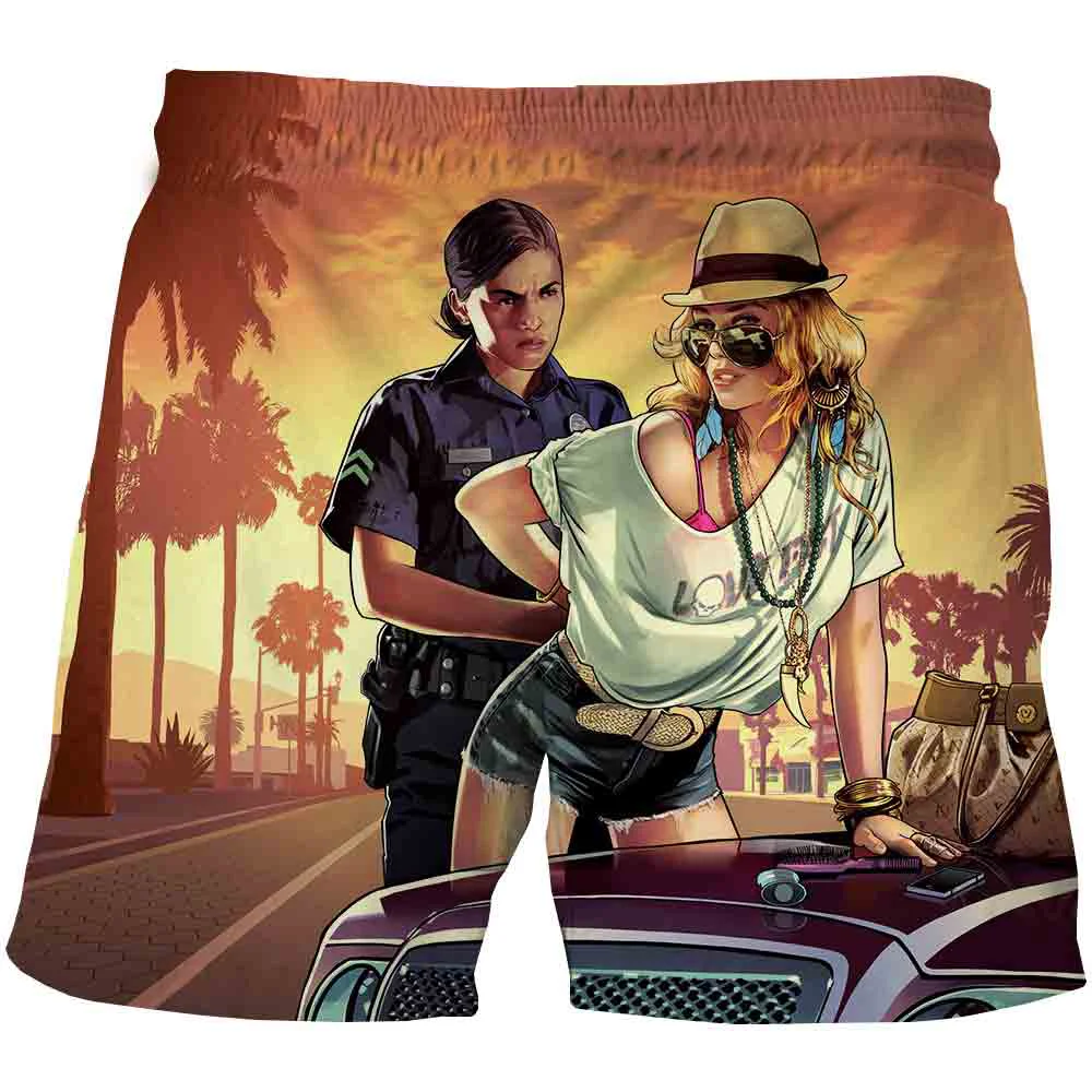 

Summer Men Casual Shorts GTA 5 Grand Theft Auto Game 3D Print Swimming Trunks Fashion Beach Pants Boys Swimwear